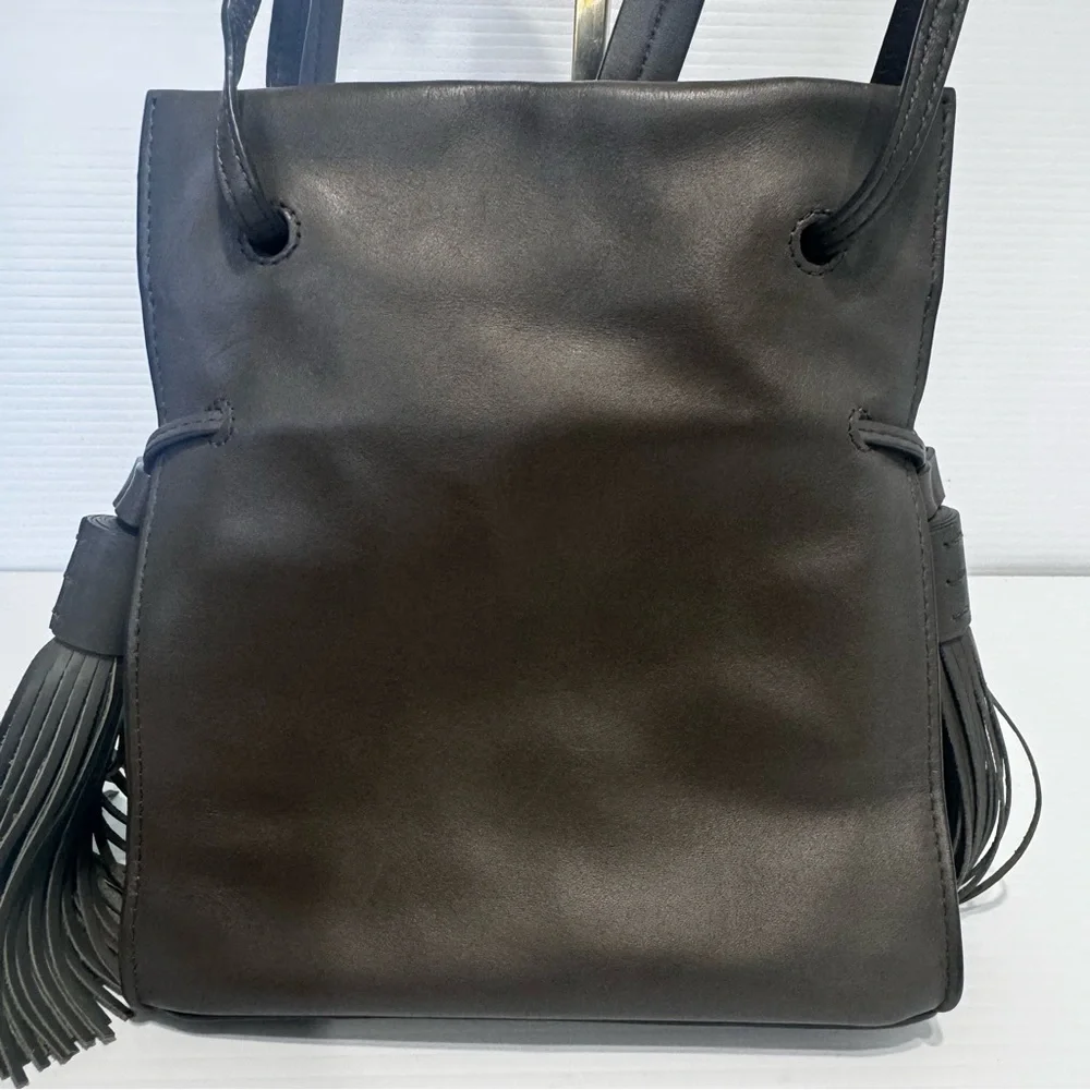 All Saints Freedom Dark Gray Mini Tassel Bucket Bag - Picture 11 of 16